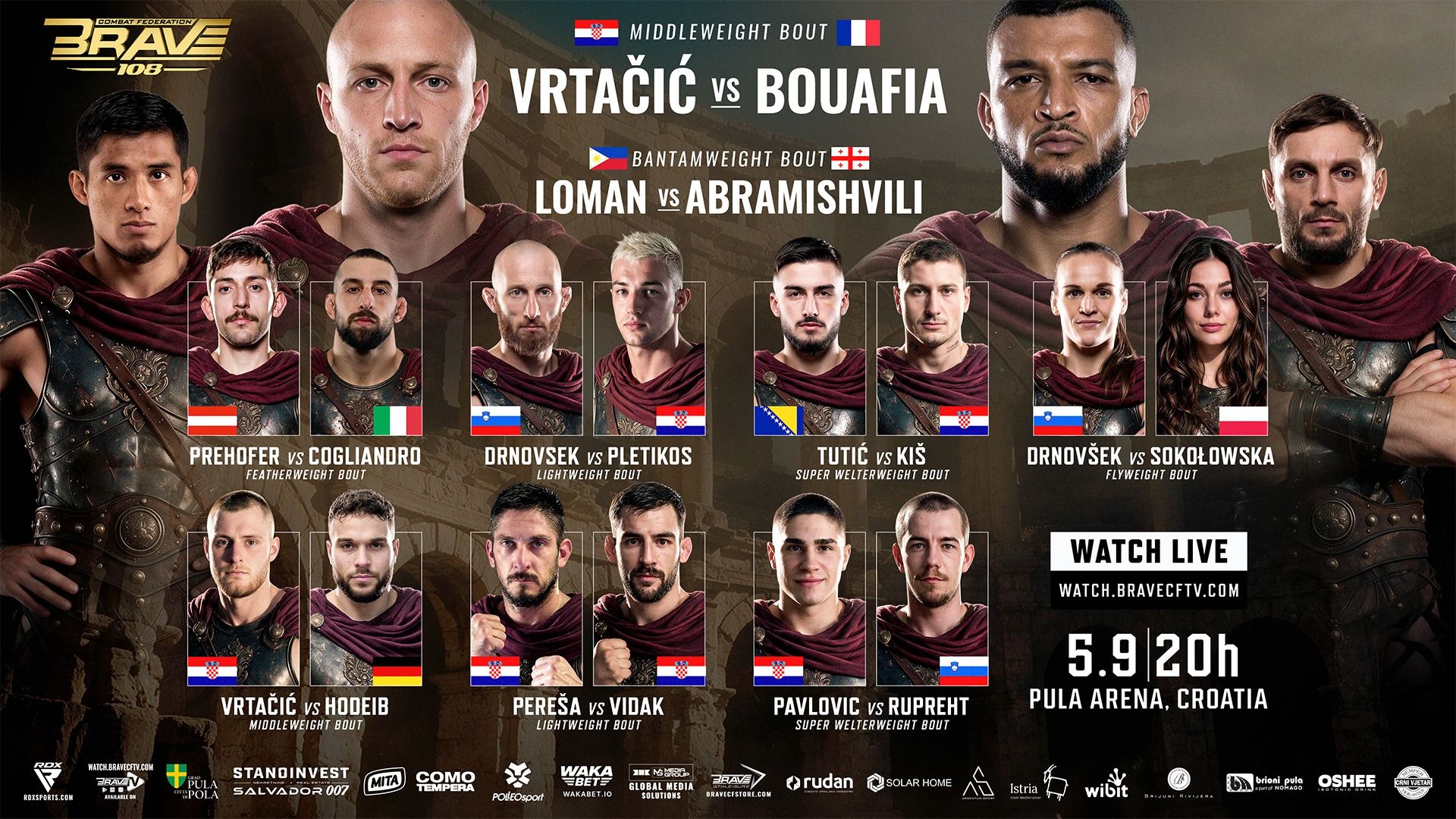 BRAVE CF 108 fight card at the historic Pula Arena in Croatia